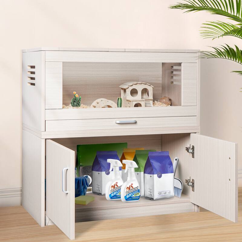 Roomfitters Wooden Guinea Pig Cage with Storage Cabinet, Openable Top and Acrylic Sheets for Chinchillas, Rats, and Hamsters