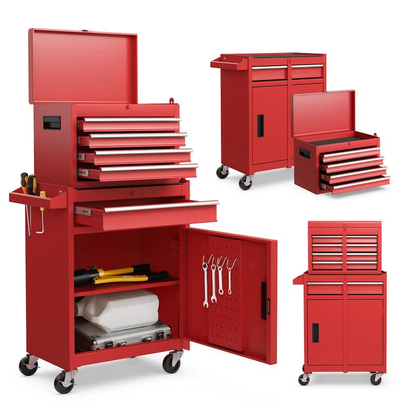 Tool Chest Heavy Duty Rolling Tool Box w/Cabinet 5-Drawer - Red