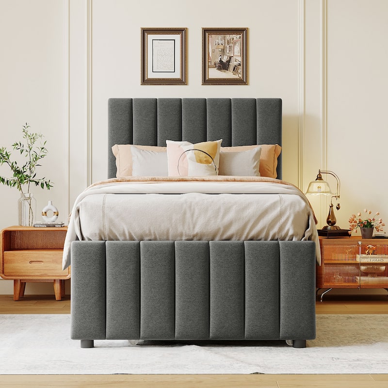 Upholstered Platform Bed with Trundle and 3 Drawers
