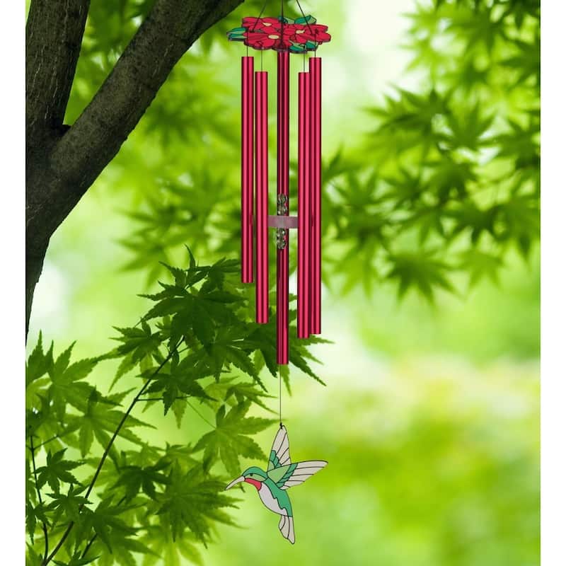 Floral Bird Chime 32" - Ruby Throated