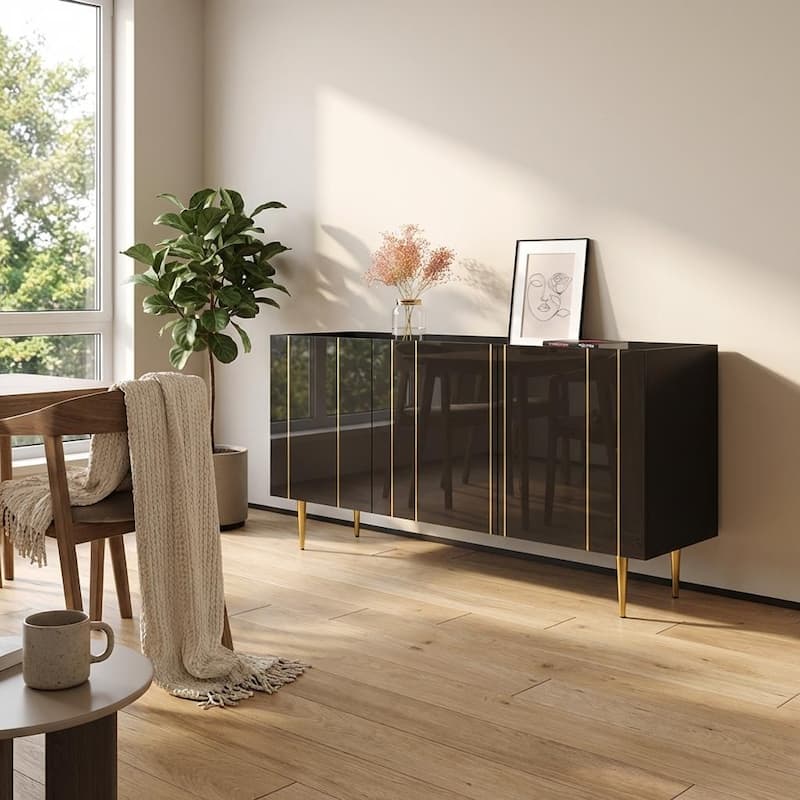 Meble Furniture Nile 62-inch Modern High Gloss Sideboard Buffet Cabinet with Reflective Finish
