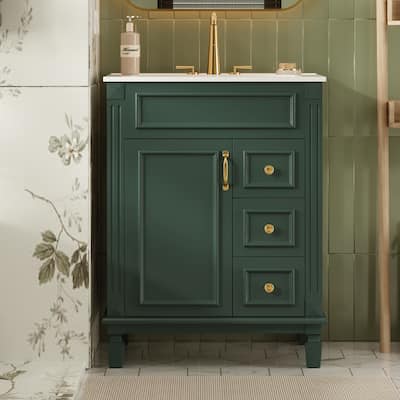 24" Bathroom Vanity With Ceramic Sink,Small Bathroom Sink Cabinet,Modern Cabinet With 2 Drawers And Adjustable Shelf