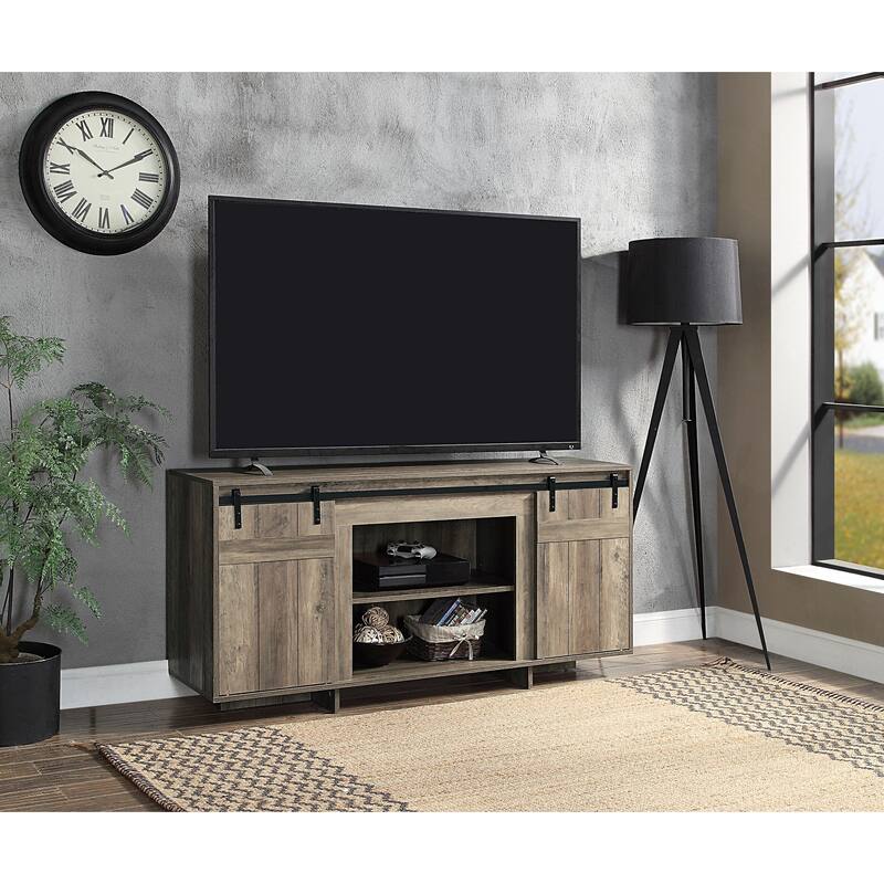 Farmhouse Style 60" TV Stand with 2 Sliding Barn Doors and 2 Media Compartments for Living Room - Oak