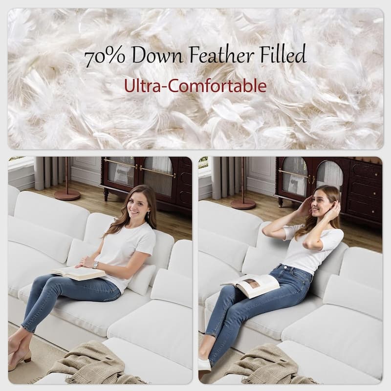 Down-Filled Modular Chaise Couch L-shaped Chenille Sectional Sofa with Storage Ottoman, Removable & Washable Sofa Cover