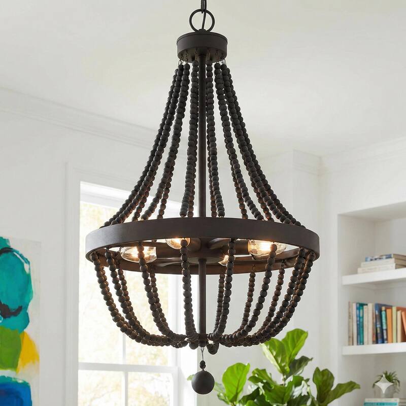 Cauhu 4-light Farmhouse Coastal Beaded Empire Chandelier for Dining Room - 16'' W x 16'' D x 27'' H