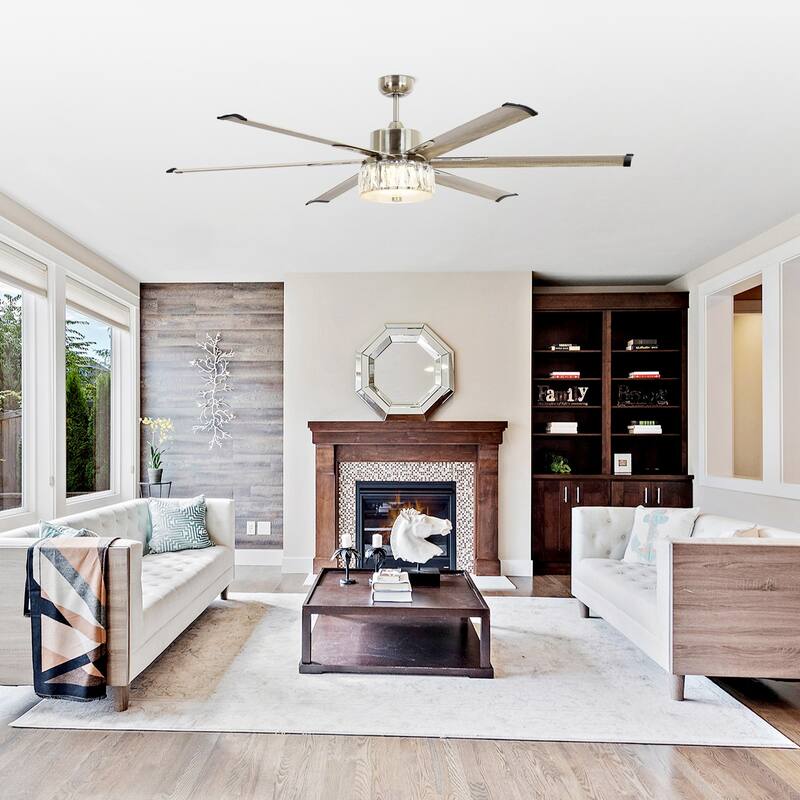 65" Aluminum 6-Blade Modern Crystal LED Ceiling Fans with Light and Remote