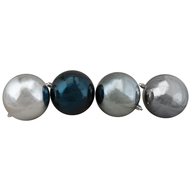 12ct Blue Silver Shatterproof 3-Finish Christmas Ornaments 4" (100mm)
