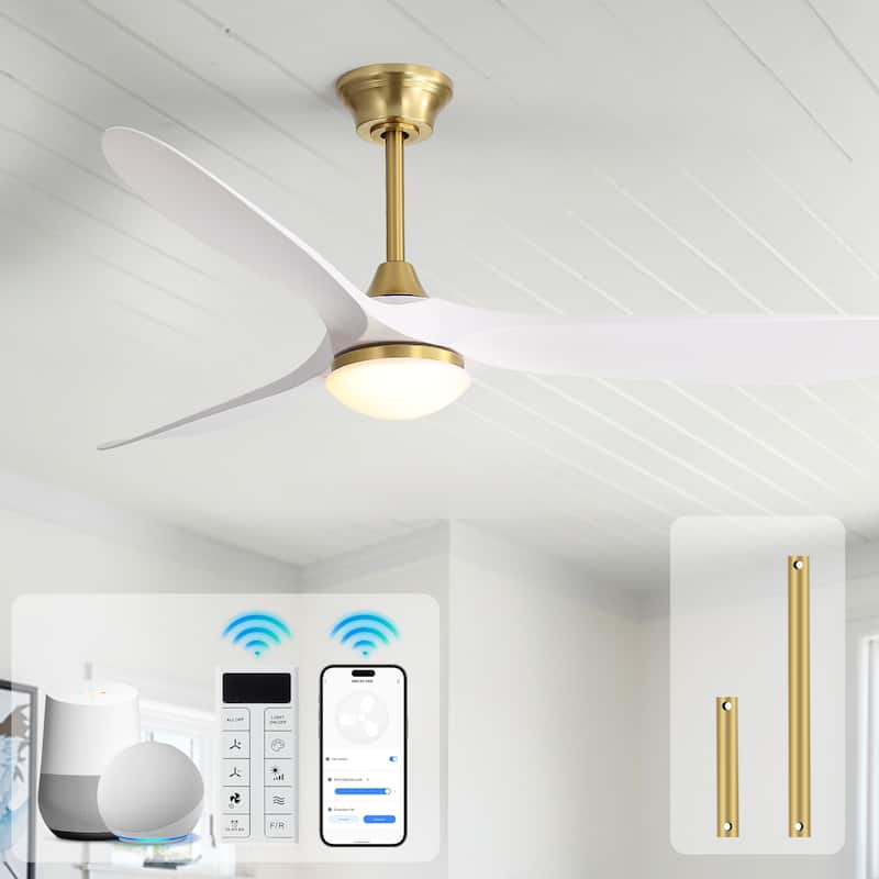 Sofucor 60"Ceiling Fan with Light and Remote Control,Outdoor/Indoor High CFM Quiet 3 ABS Blades for Patio,Porch,Farmhouse,Gazebo - White