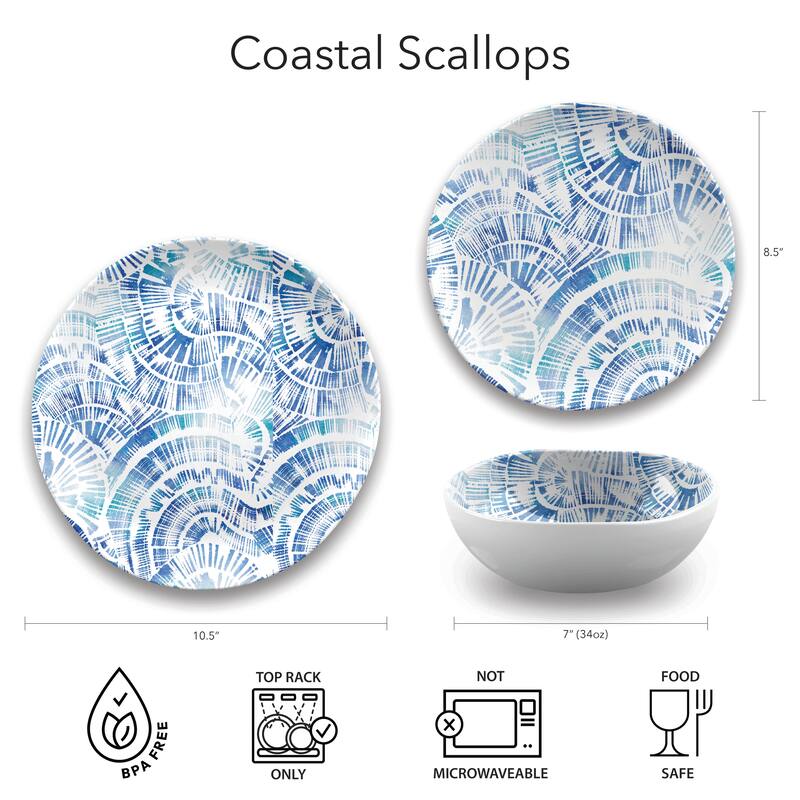 Abode Homewares by TarHong Coastal Scallops Bowl, 7"/ 34 oz. Set of 6