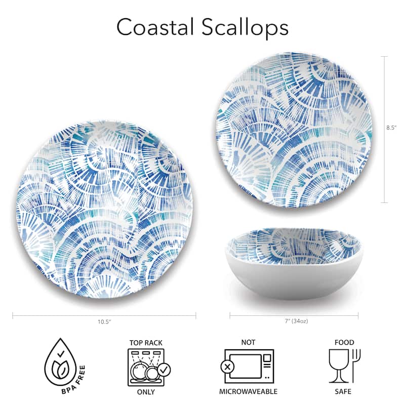 Abode Homewares Coastal Scallops Melamine Dinner Plate - Blue - 10.5" - Set of 6