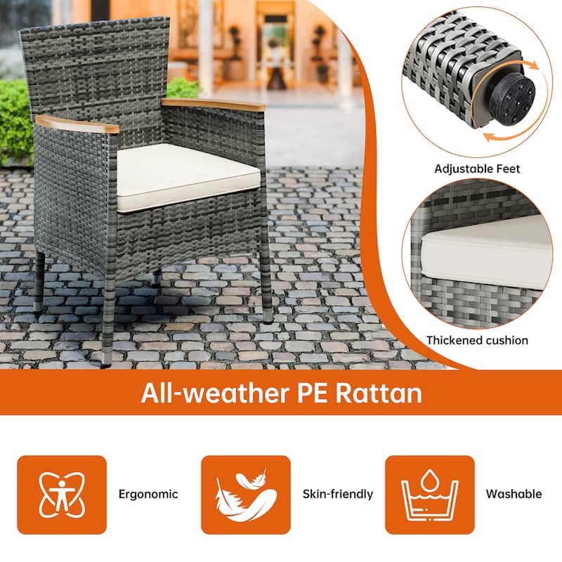 5-Piece Outdoor Wicker Dining Set with Wood Desktop Table and Chairs - N/A