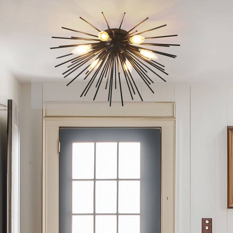 6-Light Sputnik Flush Mount Ceiling Light Fixture with black finish