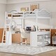 preview thumbnail 1 of 52, Full Size Wooden Loft Bed with U-Shaped Desk, Storage Compartments & Tri-Fold Mirror - Stylish Space-Saving Furniture White