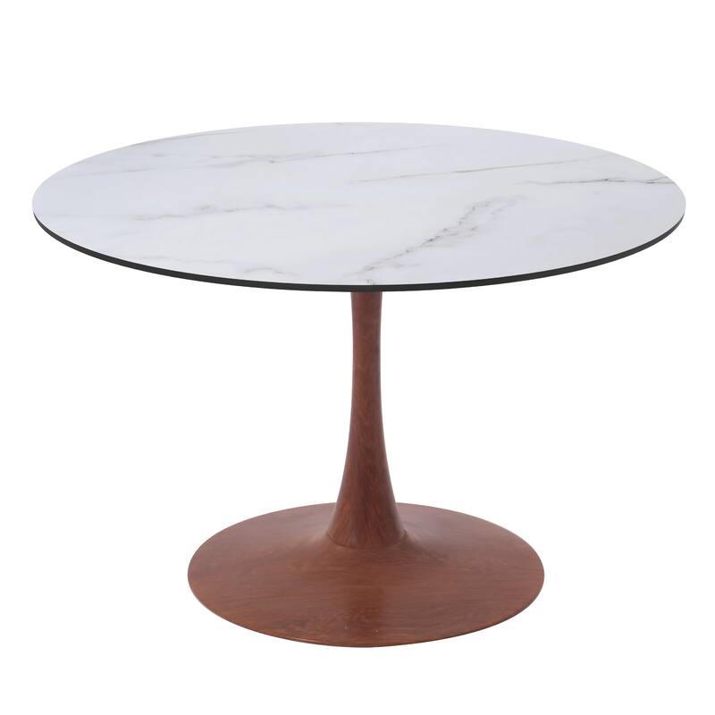 Bristol 40" Round Dining Table with MDF Top and Cherry Steel Pedestal Base for Modern Kitchen and Dining Room - Marbled White