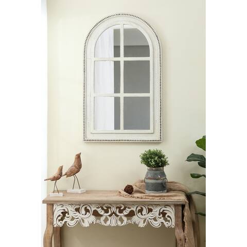 Distressed White Wood Arched Window Wall Accent Mirror - 35.83in. H x 22.05in. W