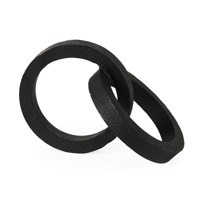 Rafiki 7.9L x 5.9W x 5.9H Two Blackened Hammered Finish Metal Conjoined Circles - 7.9L x 5.9W x 5.9H - Black