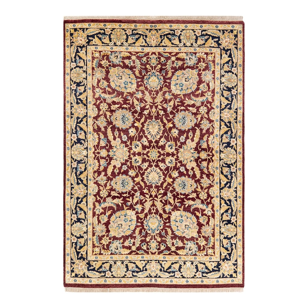 Overton Handknotted Wool Traditional Oriental Red Area Rug - 4' x 6'