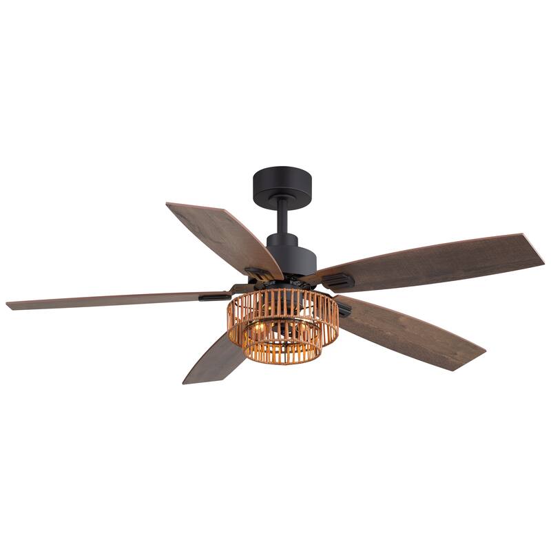 52-inch Farmhouse Ceiling Fan with Light and Remote(5 Reversible Blades）