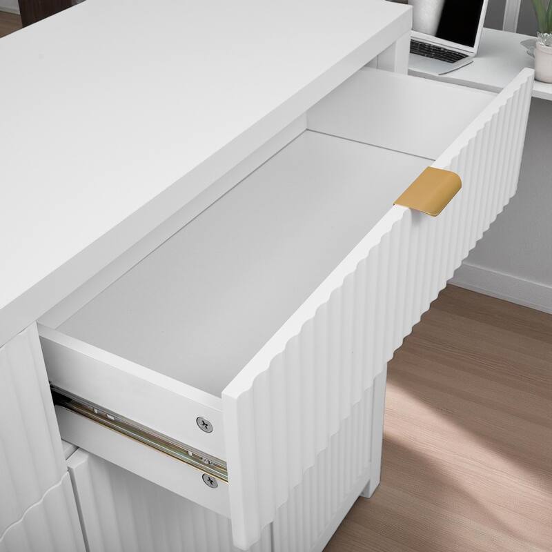 Modern Sideboard Buffet Cabinet with Wave Pattern, 2 Drawers, 4 Doors, Adjustable Shelves, Scandinavian Style