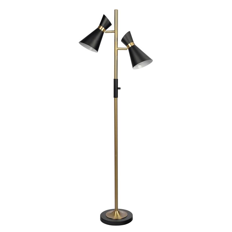 Brassed Gold Floor Lamp with 4-Way Switch Double Spots with Metal Base - Black,Gold