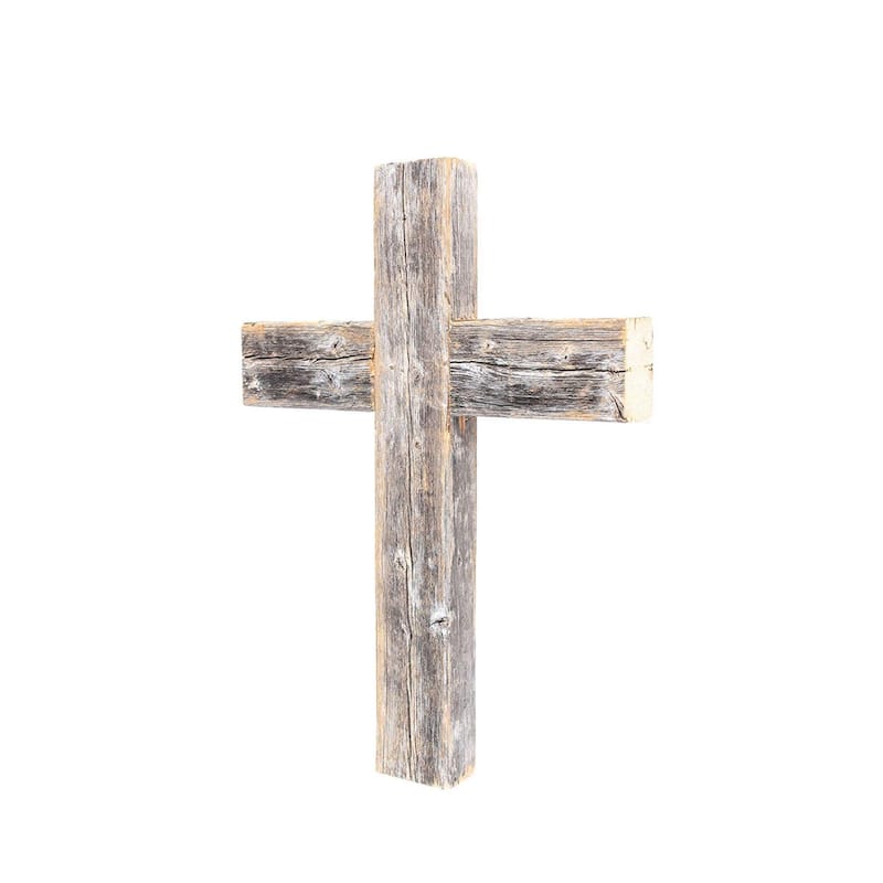 HomeRoots 16" X 11" Gray Wood Cross Hanging Dimensional Sculpture - 12" x 15" x 2"