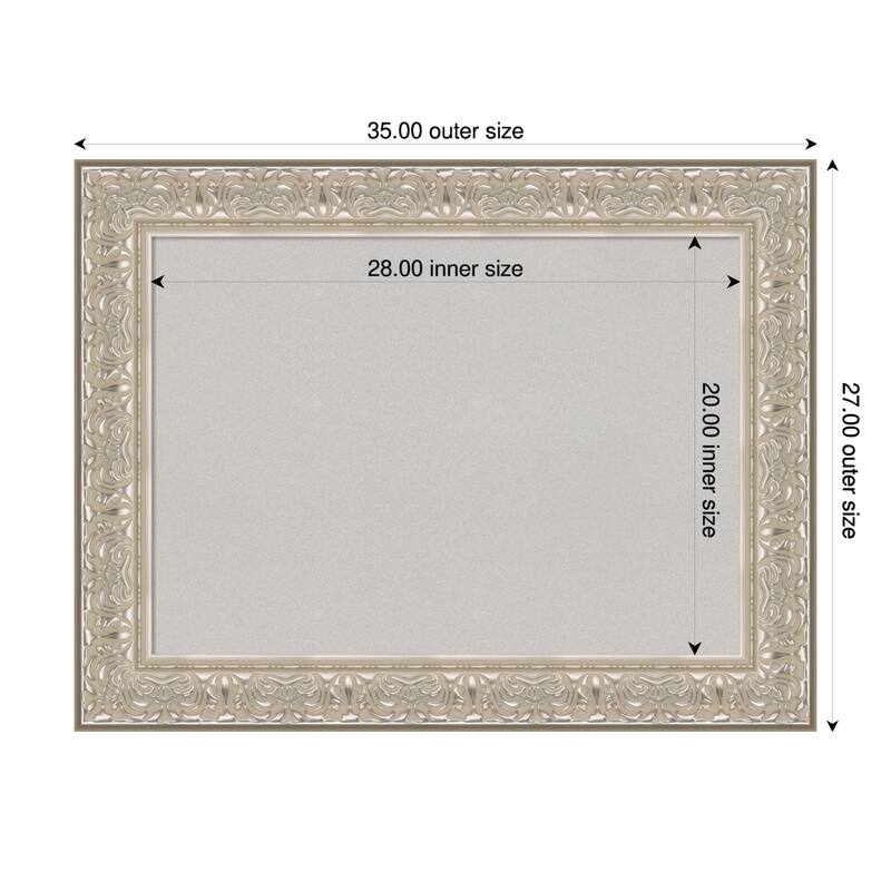 Luxe Silver Cream Framed Cork Board - Bulletin Board, Organization Board, Pin Board - Grey - 35 x 27 in