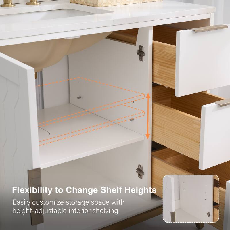 35''H Solid Wood Bath Vanity with Stain-resistant Carrera White Quartz Top and Sink