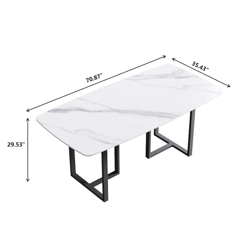 71" Marble table with Retangular Top and Black Carbon Steel legs for Kitchen dining Room