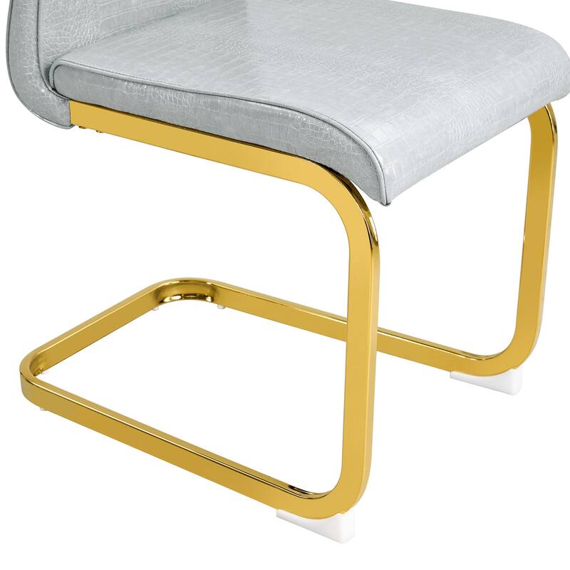 Retro Alligator-Embossed Faux Leather Dining Chairs with Crystal Buckle, Accent Upholstered Kitchen Chairs