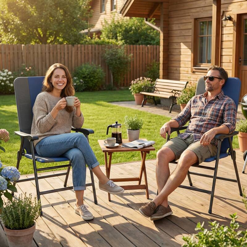 Outsunny Folding Patio Chairs Set of 2, Padded High Back Folding Lawn Chairs with Armrests, 600D Oxford Fabric