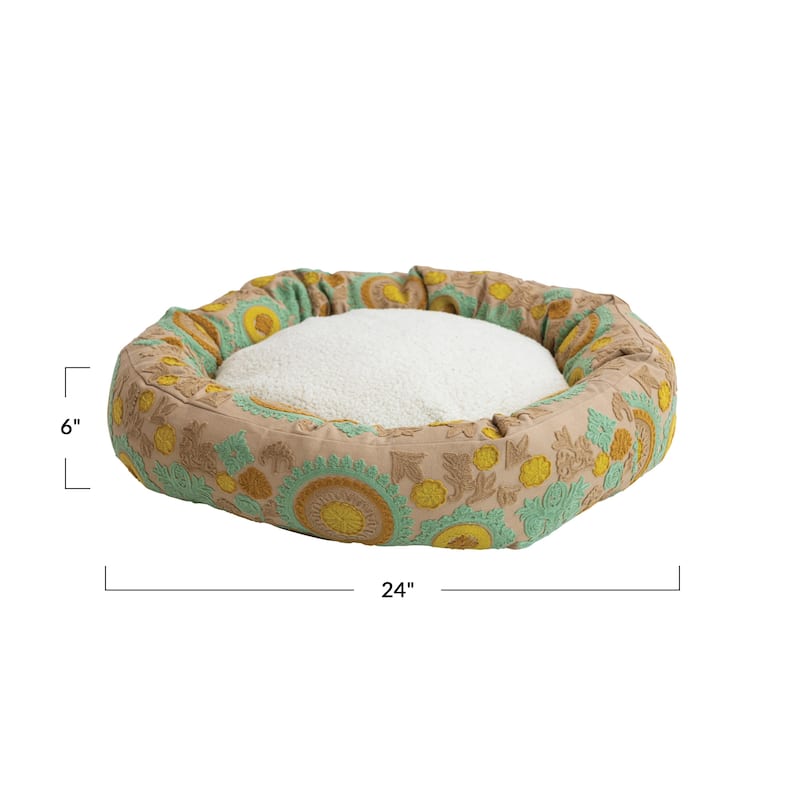 Cotton and Sherpa Pet Bed with Floral Design