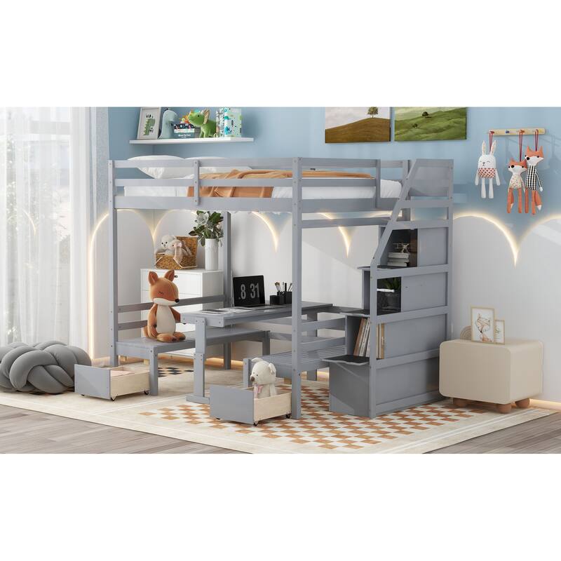 Full over Full Convertible Bunk Bed with Staircase and Multipurpose