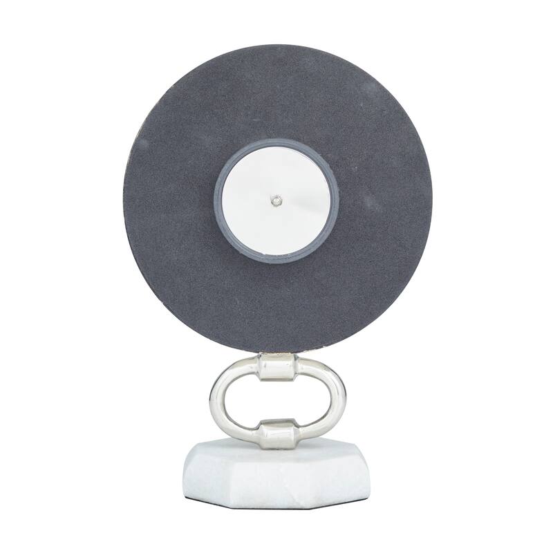 Silver Stainless Steel Metal Decorative Clock with Marble Base