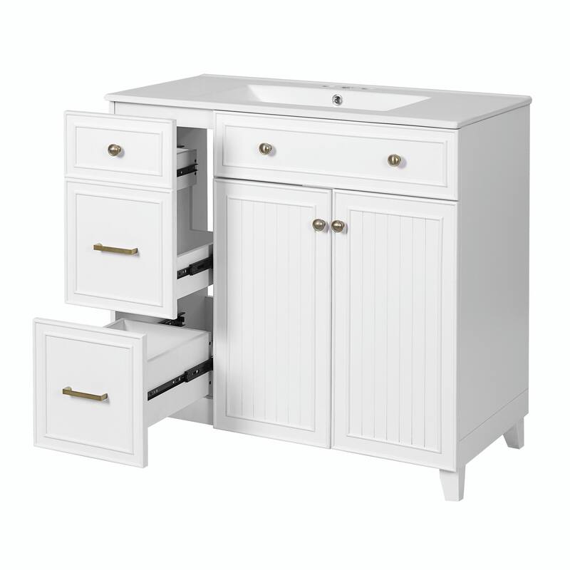 36" Bathroom Vanity with Ceramic Sink, Soft-Close Doors, Standard & Double-Layer Drawers & Adjustable Shelves
