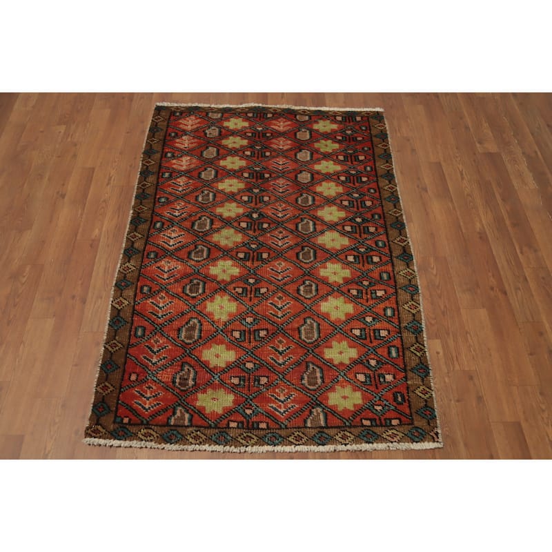 Hand Knotted Oriental 100% Wool Carpet Traditional Geometric Oranges & Rust Ardebil Area Rug - 4' 6'' X 3' 2''