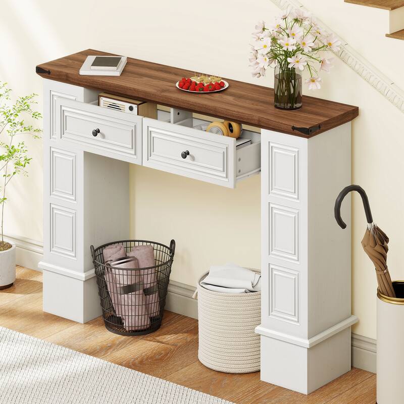 Moasis Modern 2-Drawer Console Table Narrow Long Sofa Table Behind Couch Table