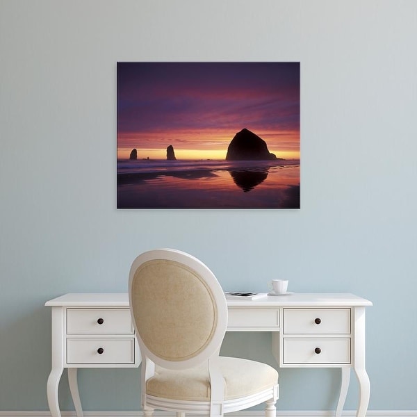 Easy Art Prints Adam Jones's 'Cannon Beach Haystack Rock Silhouetted At Sunset' Premium Canvas Art