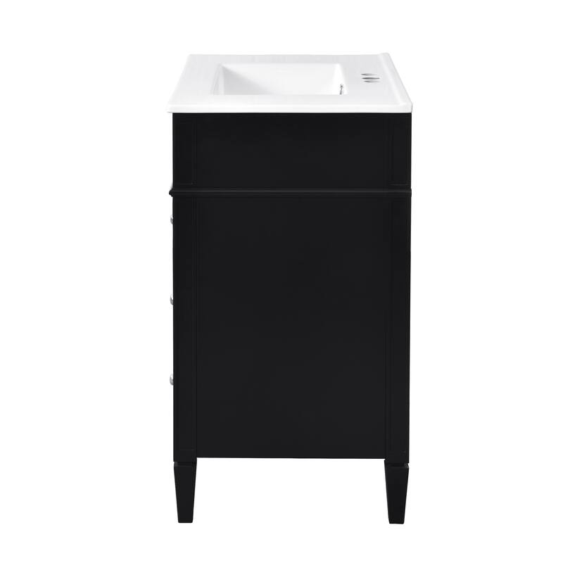 GDFStudio - Caldwell Modern Bathroom Vanity with Ceramic Sink, 2 Storage Drawers and Tip-Out Organizer - 30'W