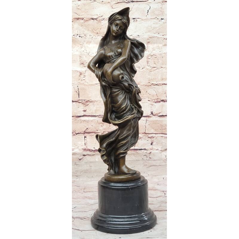 Aquarius Watercarrier Girl In Flowing Dress Carrying Jug Of Water - Bronze Sculpture By Milo
