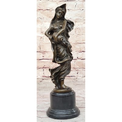 Aquarius Watercarrier Girl In Flowing Dress Carrying Jug Of Water - Bronze Sculpture By Milo