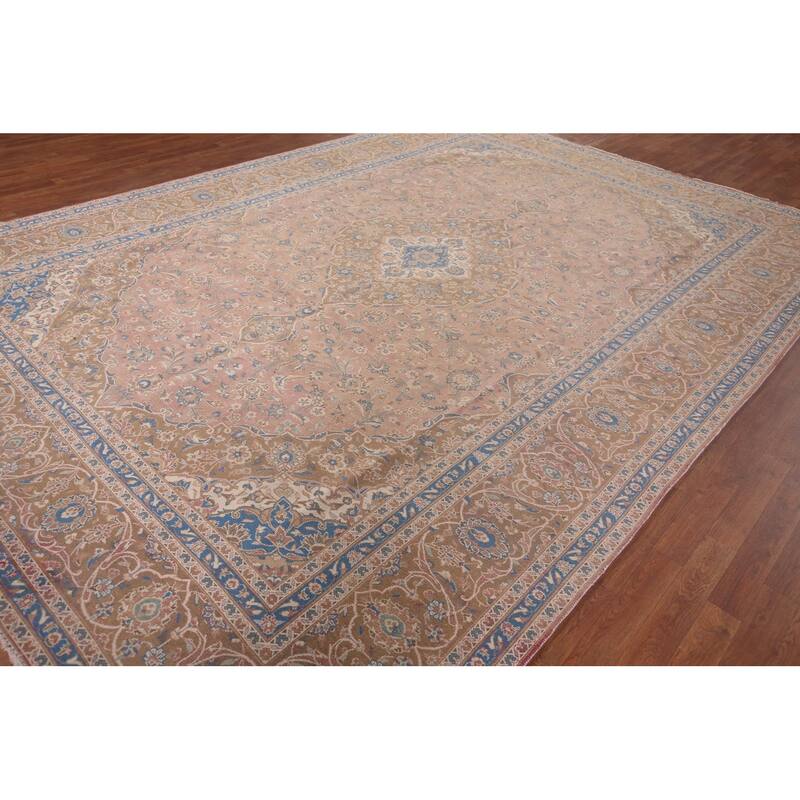 Pink Mashad Persian Vintage Area Rug Hand-Knotted Wool Carpet - 9'7"x 13'4"