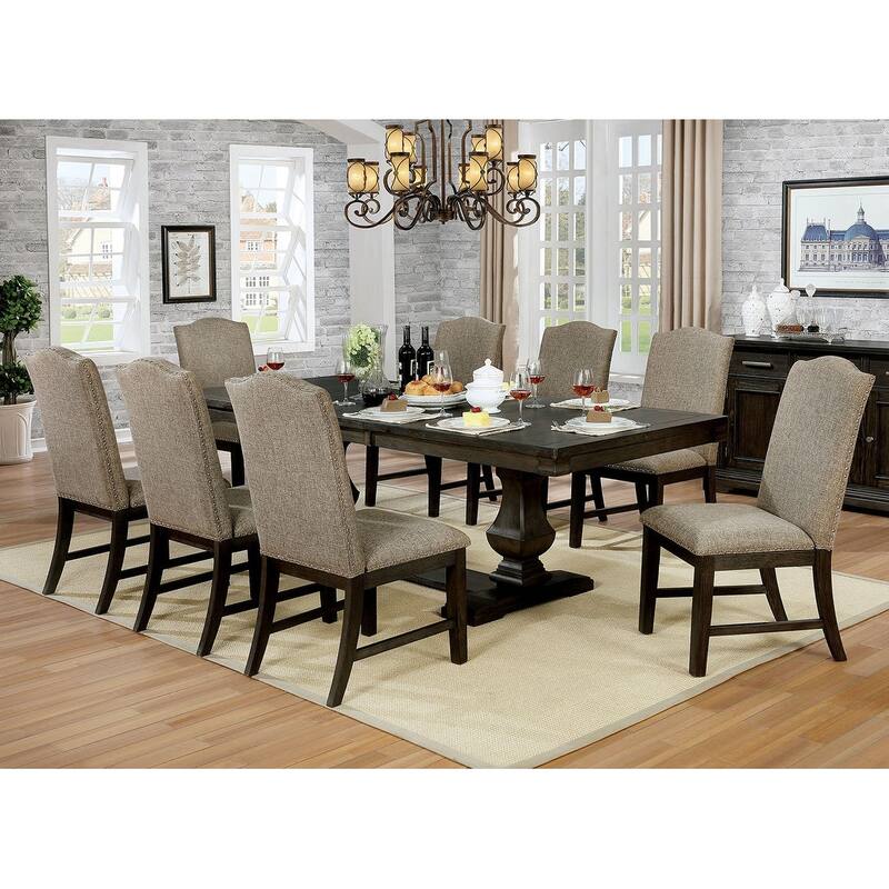 Transitional Espresso Finish Dining Set Table and Chairs - 9-Piece Sets