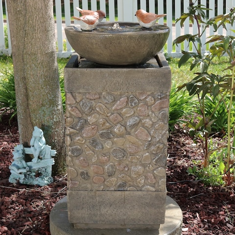 3 Bathing Birds Outdoor Water Fountain 25" Water Feature with LED