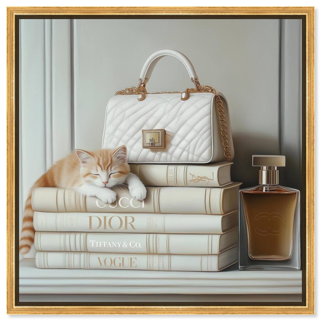Ivory Books and Kitten Canvas by Art Remedy