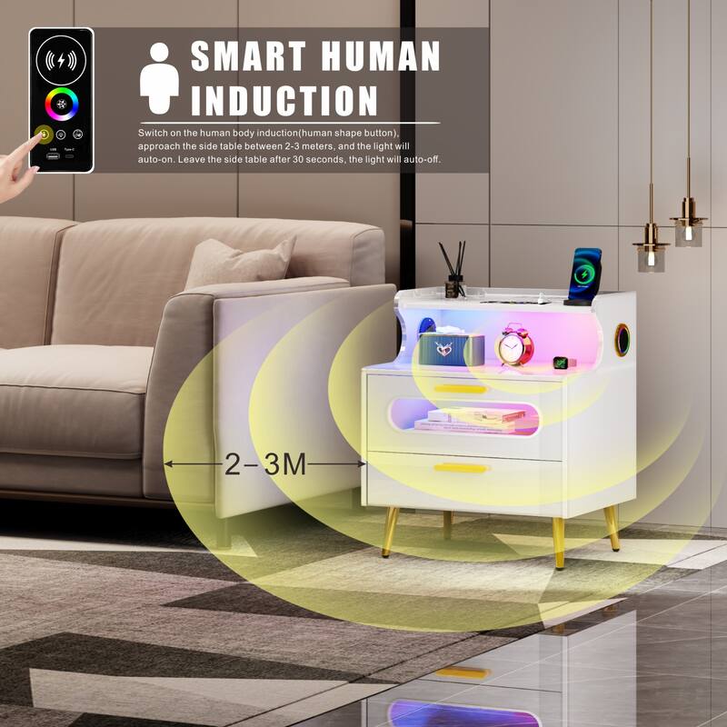 RGB 2 Drawer Nightstand with Bluetooth Audio Bed Bath & Beyond 39591169