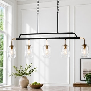 LALUZ Modern 5-Light Hand-blown Glass 41" W Chandelier Gun Black Gold Kitchen Island Light - W 41.3" x D 4.3" x H 24"