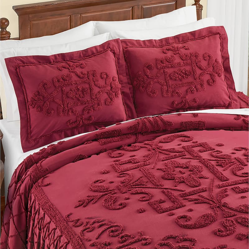 Noelle Textured Design Chenille Ruffled Edge Pillow Sham - Burgundy