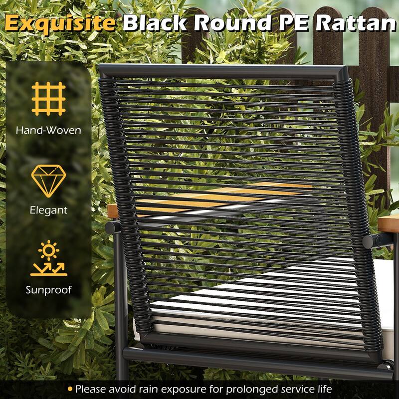 Gymax 3 Pieces Patio Furniture Set PE Wicker Chairs & Side Table