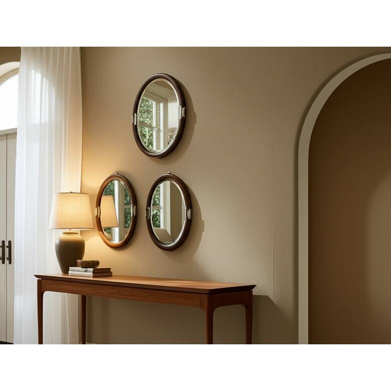Metal Wall Mirrors Oval Shape Decorative (Set of 3) - 22/18/14" Brown - 14" x 2" x 22" - Brown - 14" x 2" x 22"