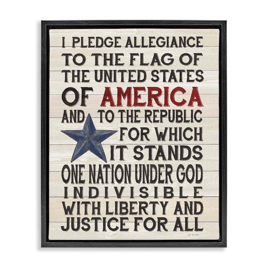Stupell Pledge of Allegiance Stars and Stripes Americana Rustic Wood Look Sign Floater Frame - Multi-Color